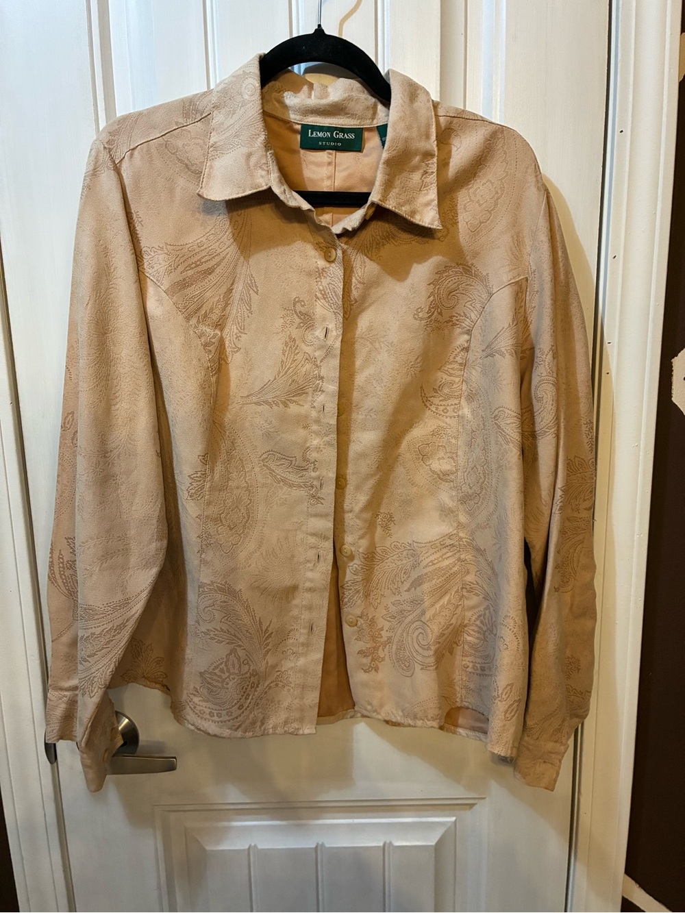 Lemon Grass Beige Paisley-Print Button Front Shirt